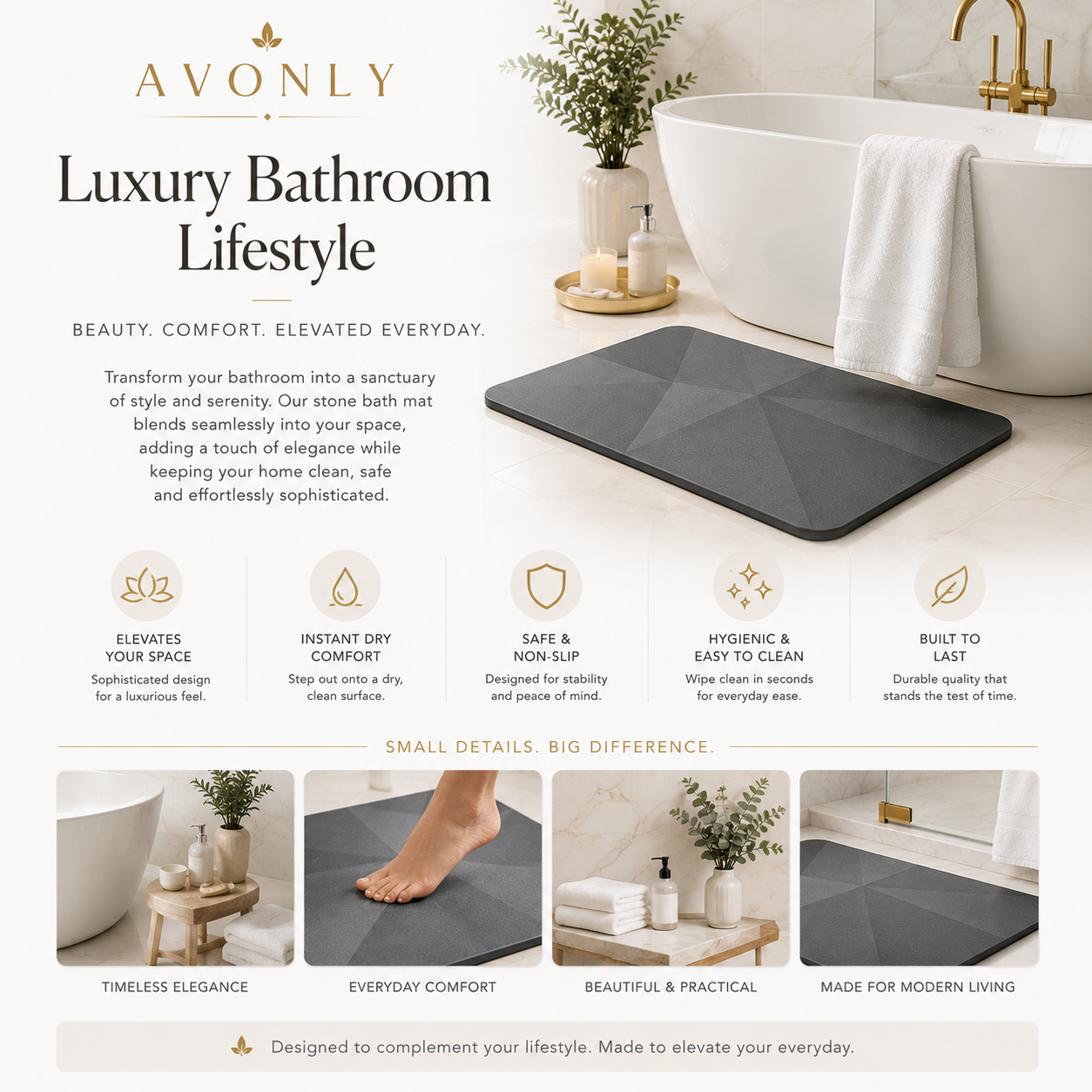 Avonly Stone Bath Mat